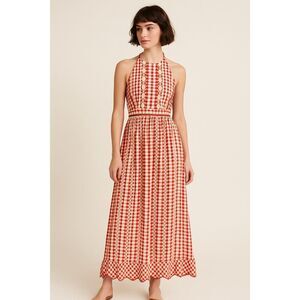 Vintage Red Gingham Halter Dress Trivia Charm of Hollywood Picnic 70s Size 2